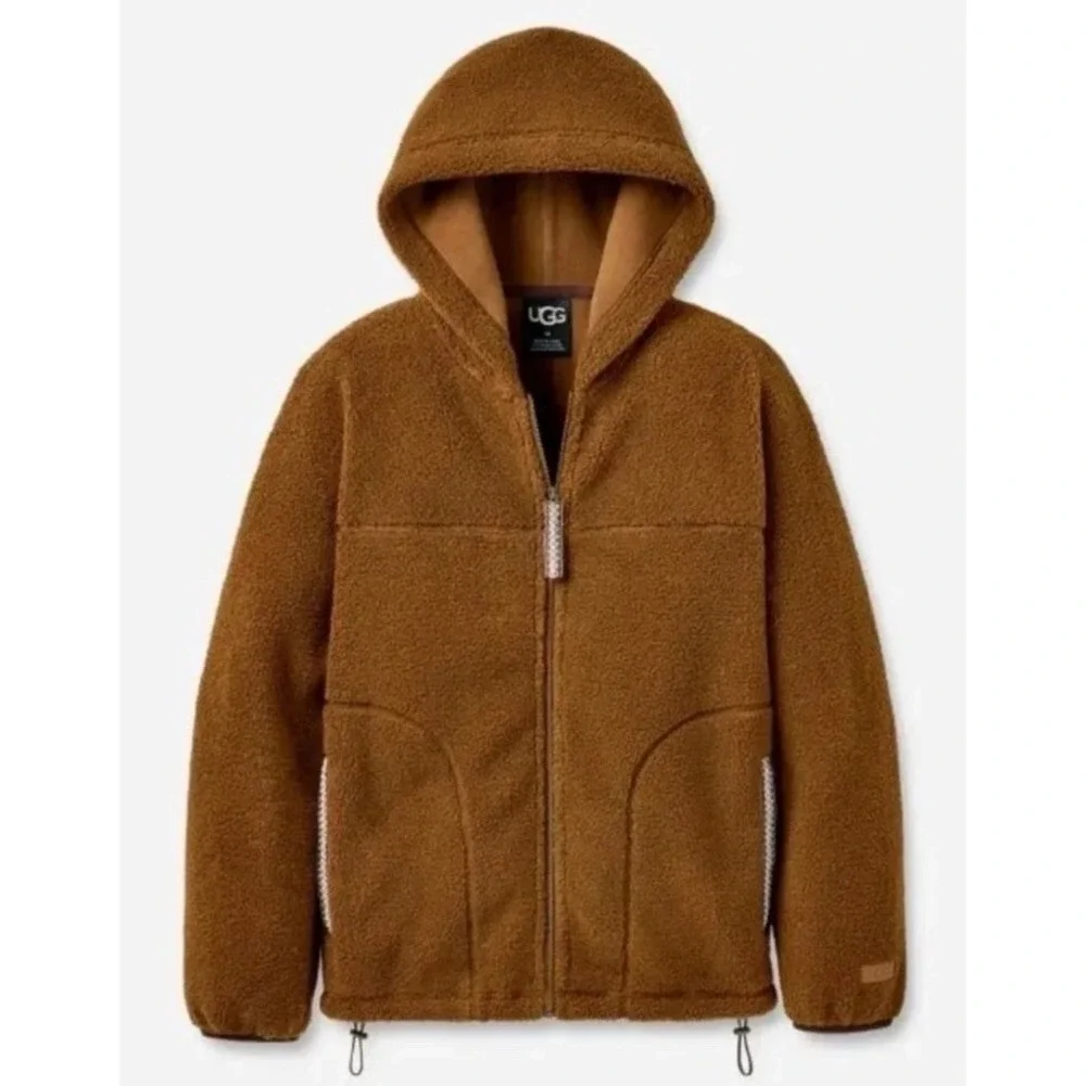 UGG-Braid Full-Zip Hoodie Brown Sherpa Jacket Gorpcore Outdoor Fleece Men's S